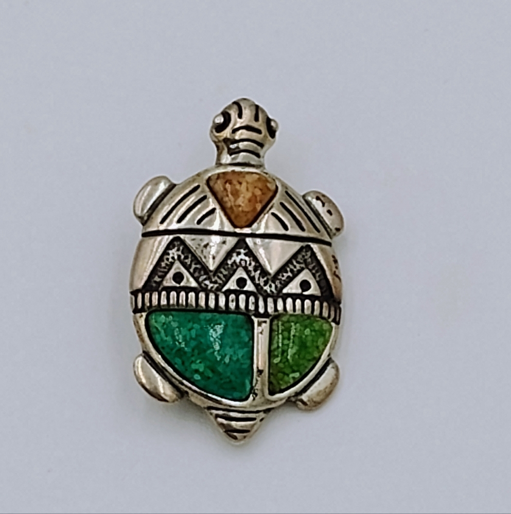 Vintage Carolyn Pollack Sterling Silver 925 Multi Stone Turtle Pin Pendant